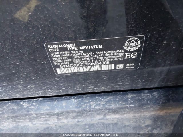5YMCY0C07N9M54385 2022 BMW