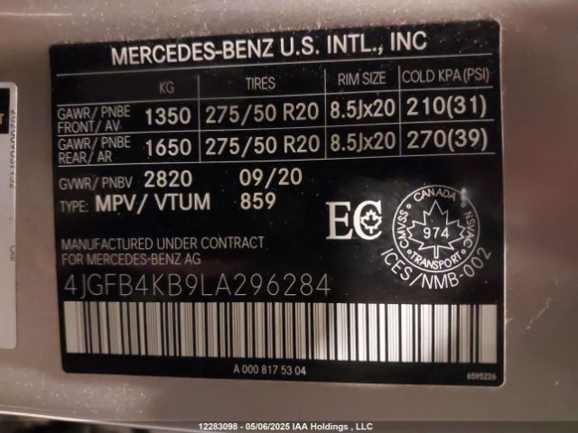 4JGFB4KB9LA296284 2020 MERCEDES-BENZ