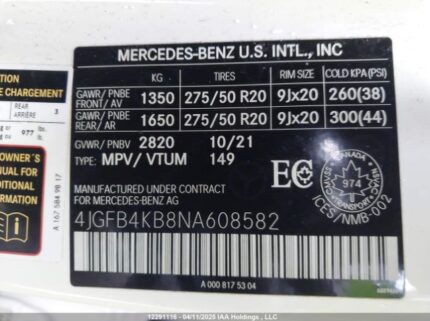 4JGFB4KB8NA608582 2022 MERCEDES-BENZ