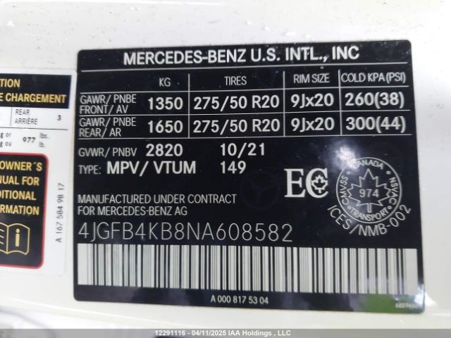 4JGFB4KB8NA608582 2022 MERCEDES-BENZ