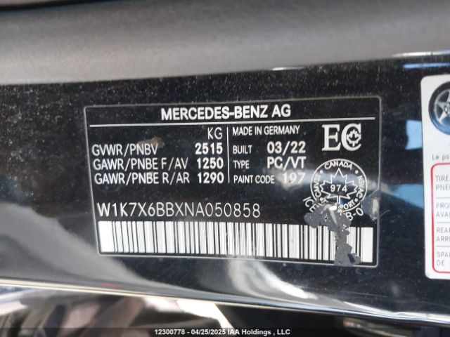 W1K7X6BBXNA050858 2022 MERCEDES-BENZ