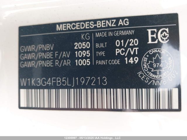 W1K3G4FB5LJ197213 2020 MERCEDES-BENZ