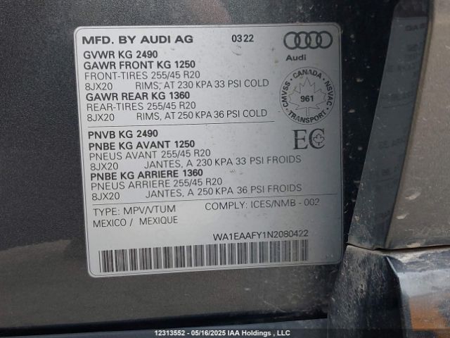 WA1EAAFY1N2080422 2022 AUDI