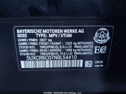5UXCR6C07N9L54410 2022 BMW