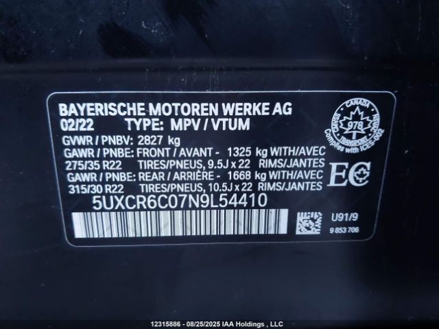 5UXCR6C07N9L54410 2022 BMW