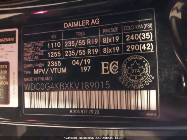 WDC0G4KBXKV189015 2019 MERCEDES-BENZ