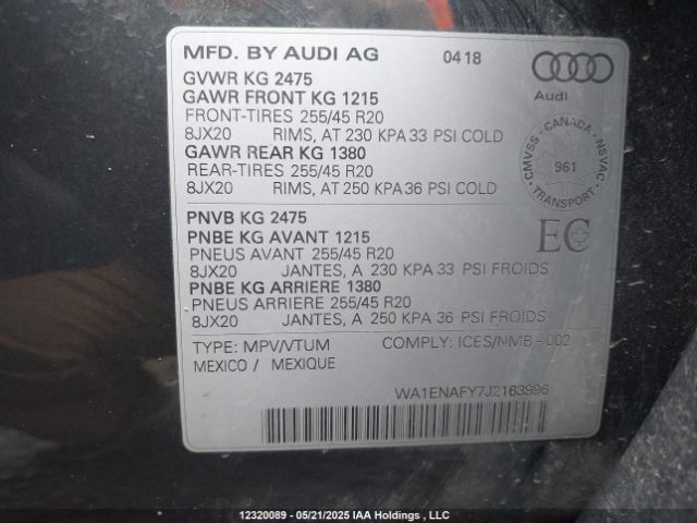 WA1ENAFY7J2163996 2018 AUDI