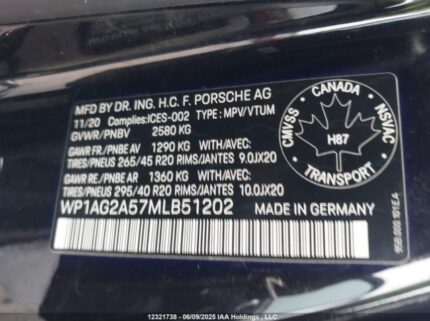 WP1AG2A57MLB51202 2021 PORSCHE