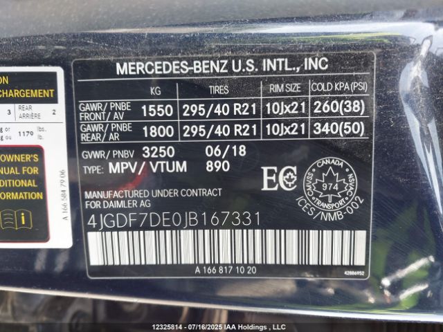 4JGDF7DE0JB167331 2018 MERCEDES-BENZ
