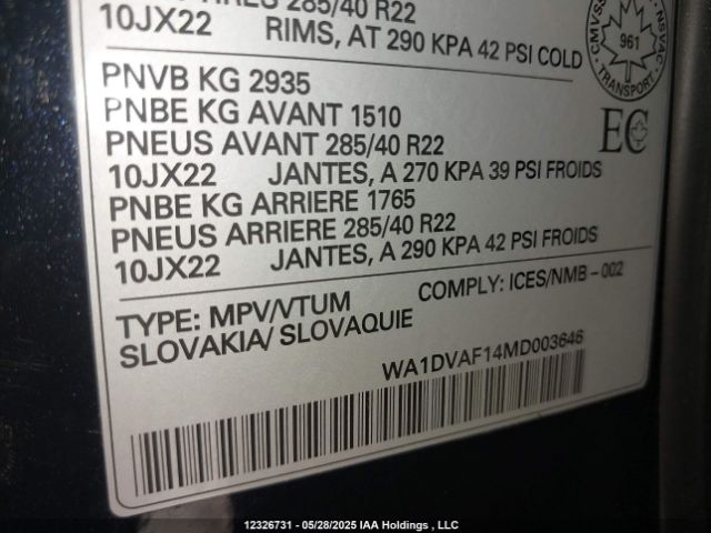WA1DVAF14MD003646 2021 AUDI