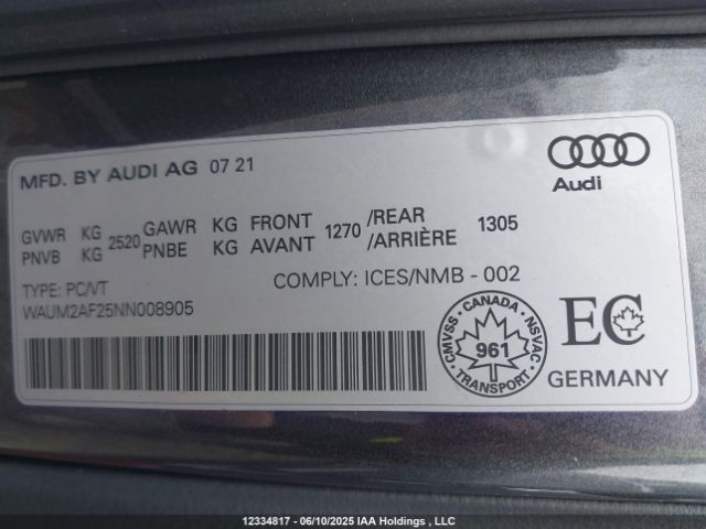 WAUM2AF25NN008905 2022 AUDI