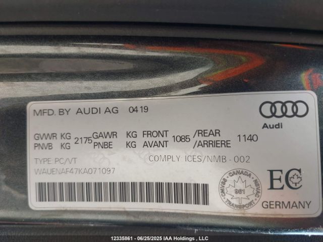 WAUENAF47KA071097 2019 AUDI