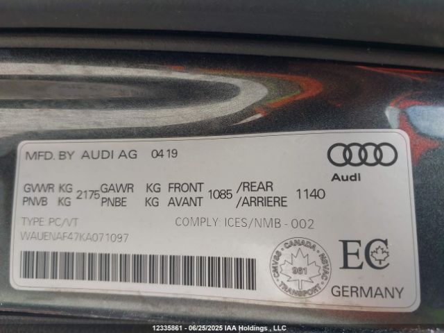 WAUENAF47KA071097 2019 AUDI