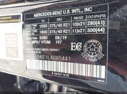 4JGFF5KE1LA085441 2020 MERCEDES-BENZ