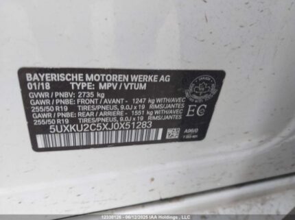5UXKU2C5XJ0X51283 2018 BMW