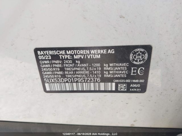 5UX53DP01P9S72376 2023 BMW