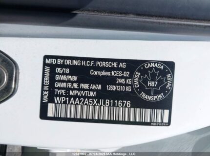 WP1AA2A5XJLB11676 2018 PORSCHE