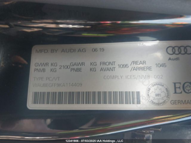 WAUBEGFF9KA114409 2019 AUDI
