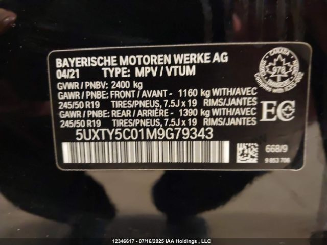 5UXTY5C01M9G79343 2021 BMW