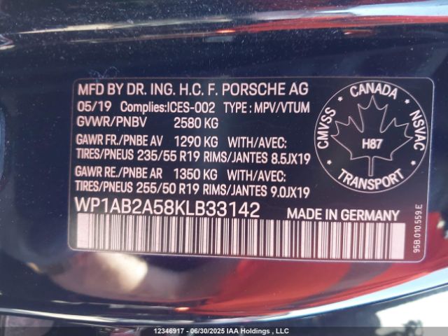 WP1AB2A58KLB33142 2019 PORSCHE