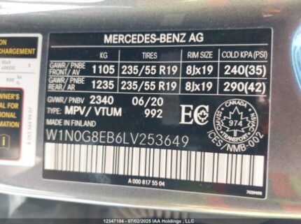 W1N0G8EB6LV253649 2020 MERCEDES-BENZ
