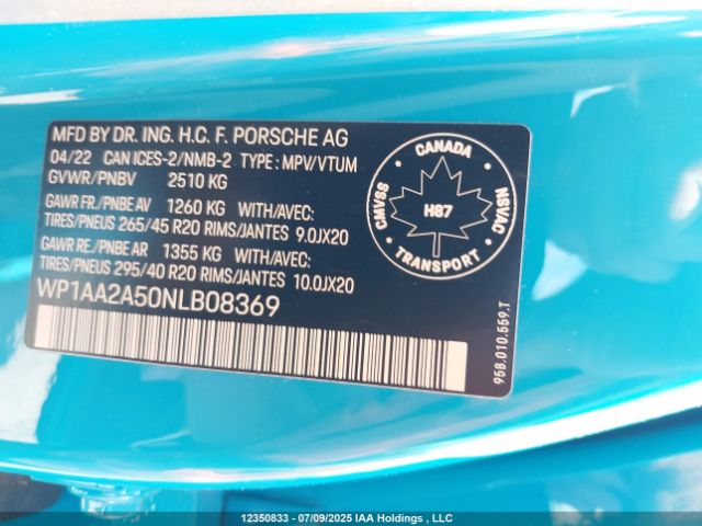 WP1AA2A50NLB08369 2022 PORSCHE
