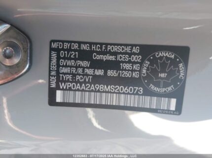 WP0AA2A98MS206073 2021 PORSCHE