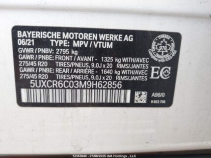 5UXCR6C03M9H62856 2021 BMW
