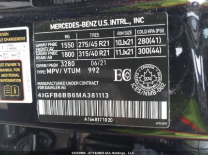 4JGFB6BB6MA381113 2021 MERCEDES-BENZ
