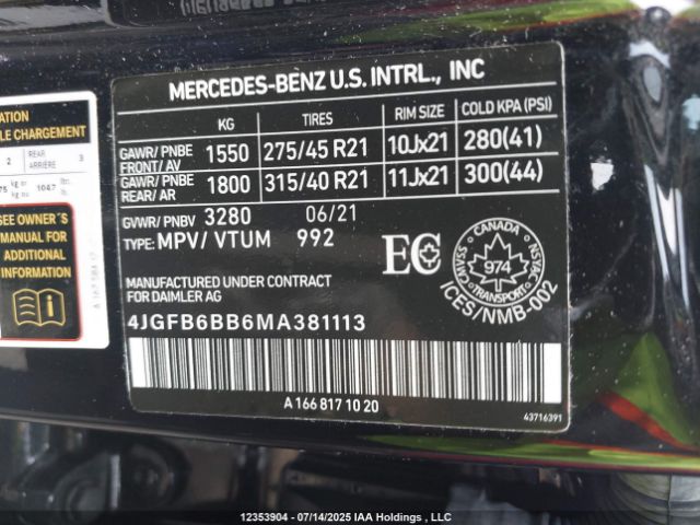 4JGFB6BB6MA381113 2021 MERCEDES-BENZ