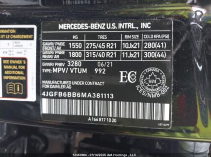 4JGFB6BB6MA381113 2021 MERCEDES-BENZ