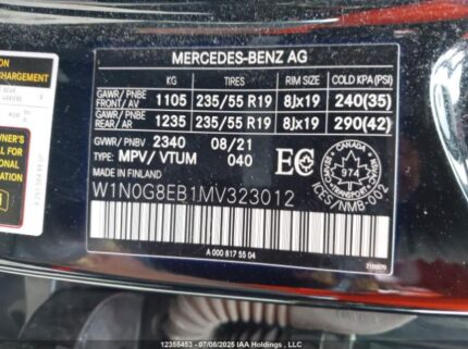 W1N0G8EB1MV323012 2021 MERCEDES-BENZ