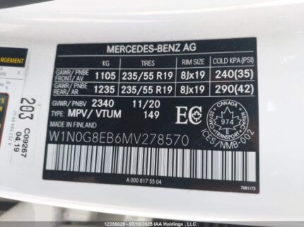 W1N0G8EB6MV278570 2021 MERCEDES-BENZ