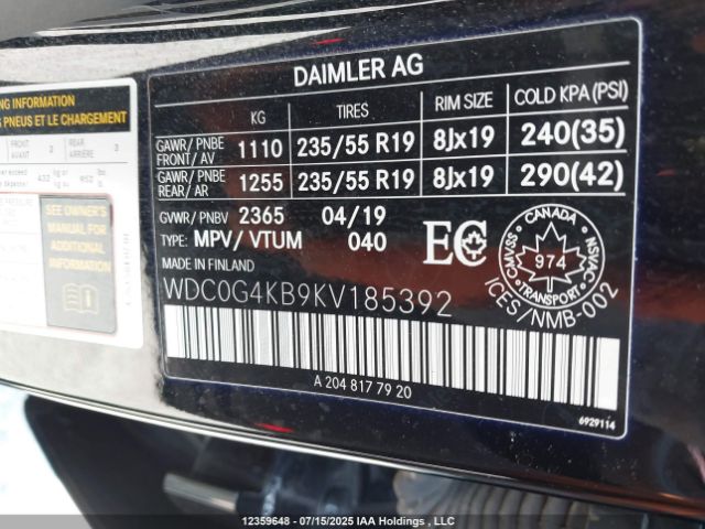 WDC0G4KB9KV185392 2019 MERCEDES-BENZ