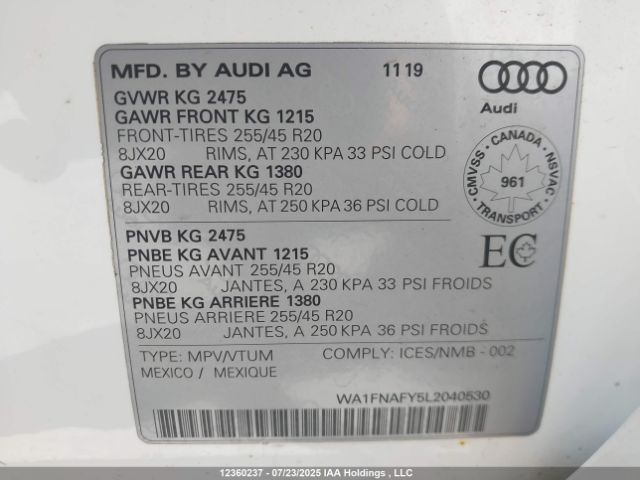 WA1FNAFY5L2040530 2020 AUDI