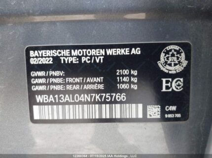 WBA13AL04N7K75766 2022 BMW