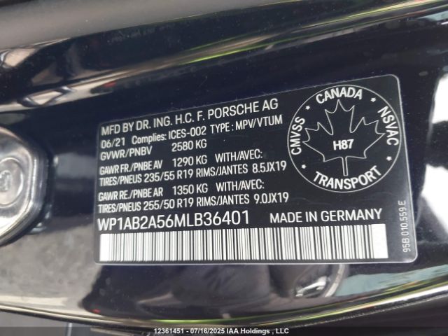 WP1AB2A56MLB36401 2021 PORSCHE