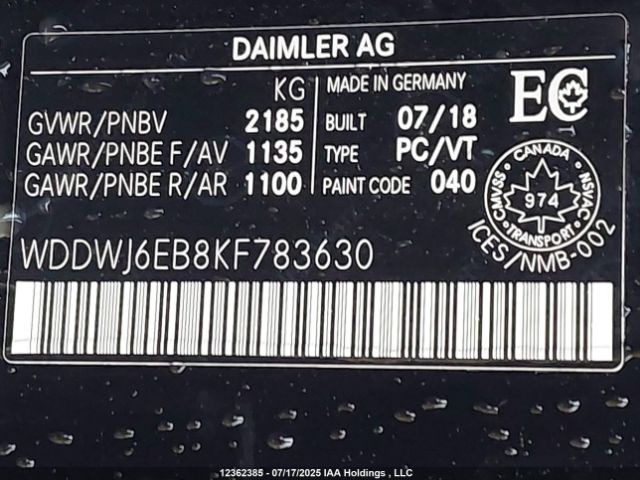 WDDWJ6EB8KF783630 2019 MERCEDES-BENZ
