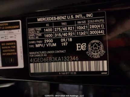 4JGED6EB3KA132346 2019 MERCEDES-BENZ