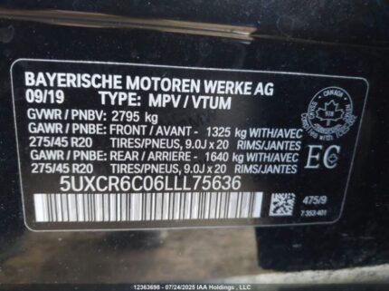 5UXCR6C06LLL75636 2020 BMW