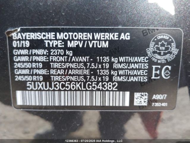 5UXUJ3C56KLG54382 2019 BMW