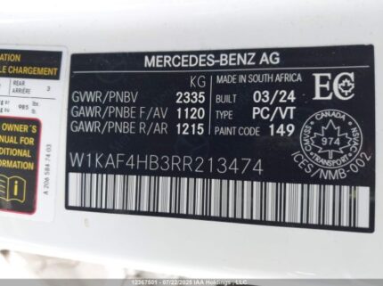 W1KAF4HB3RR213474 2024 MERCEDES-BENZ