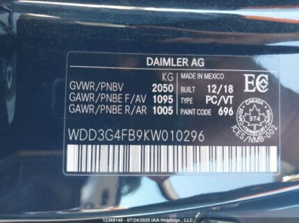 WDD3G4FB9KW010296 2019 MERCEDES-BENZ