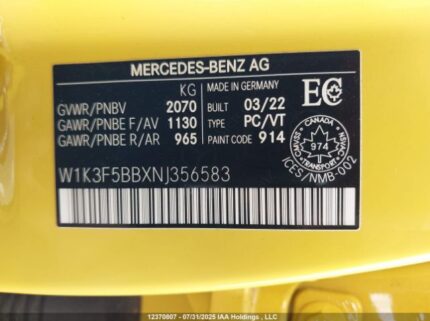 2022 MERCEDES-BENZ AMG A 35 4MATIC | VIN: W1K3F5BBXNJ356583