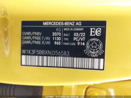 2022 MERCEDES-BENZ AMG A 35 4MATIC | VIN: W1K3F5BBXNJ356583