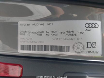 WAUFAAF40MN012453 2021 AUDI