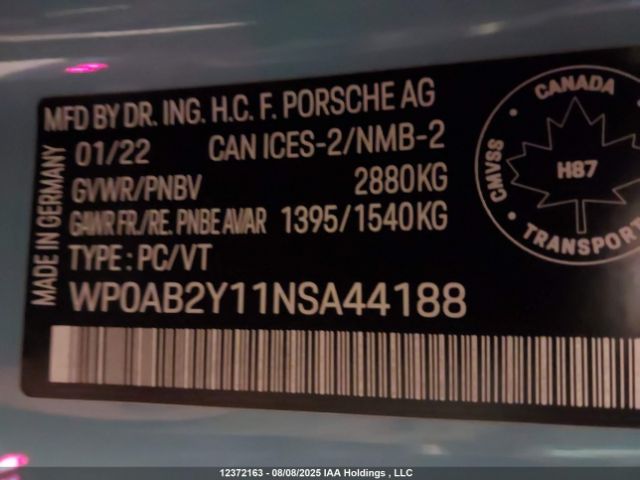 WP0AB2Y11NSA44188 2022 PORSCHE