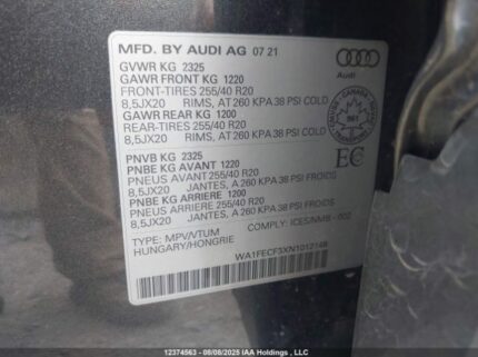 WA1FECF3XN1012148 2022 AUDI