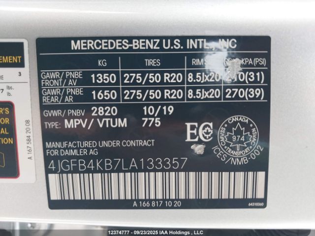 2020 MERCEDES-BENZ GLE 350 4MATIC | VIN: 4JGFB4KB7LA133357