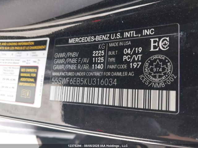 55SWF6EB5KU316034 2019 MERCEDES-BENZ